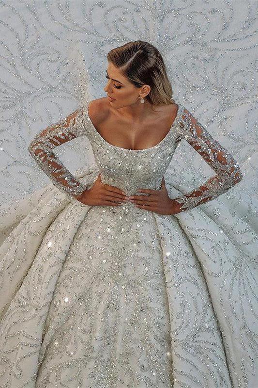 Stuning Luxus Long Sleeve Ball Gown Wedding Dresses Bridal Gown by misshow.com