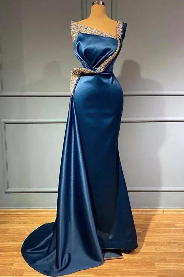 Stunning Long One shoulder Stretch Satin Mermaid Prom Dress by BIZTUNNEL