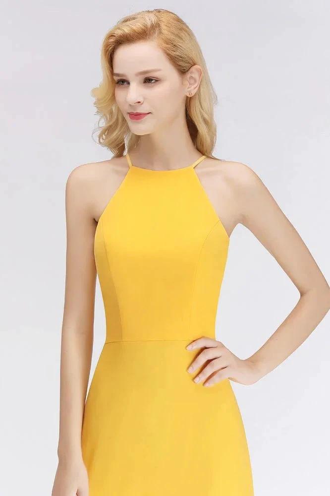 Stylish A-line Halter Sleeveless Floor Length Yellow Bridesmaid Dresses by misshow.com