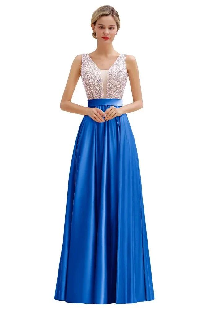 Stylish Backless Satin Floor Length Evening Dress V-Neck Party Dress by misshow.com