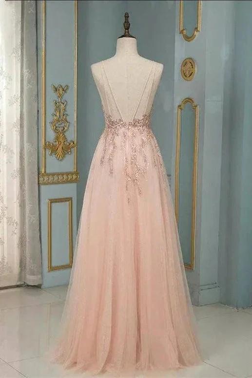 Stylish Spaghetti Straps V-Neck Floral Lace Evening Maxi Dress Tulle Sleeveless Prom Swing Dress by misshow.com