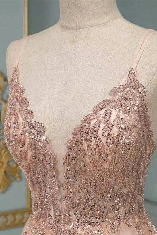 Stylish Spaghetti Straps V-Neck Floral Lace Evening Maxi Dress Tulle Sleeveless Prom Swing Dress by misshow.com