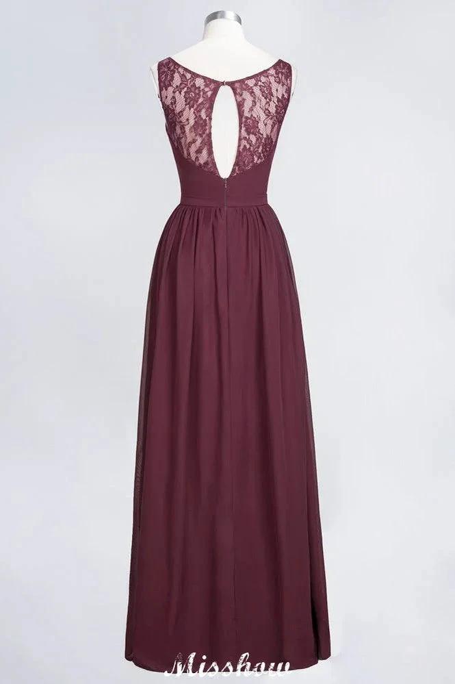 Stylish V-Neck aline Evening Maxi Gown Chiffon Sleeveless Bridesmaid Dress Burgundy by misshow.com