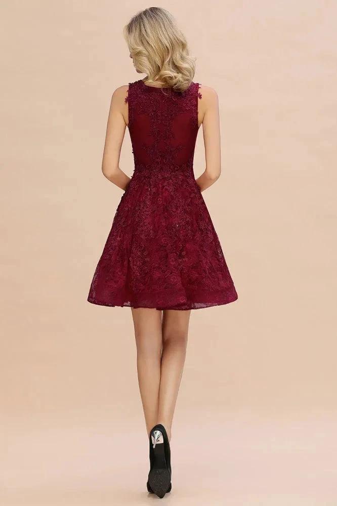 Stylish V-Neck Floral Appliques Homecoming Dress Knee-Length Sleeveless Party Dress by misshow.com