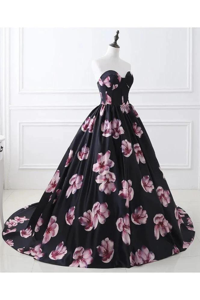 Sweetheart A Line Long Print Flower Evening Dresses by misshow.com
