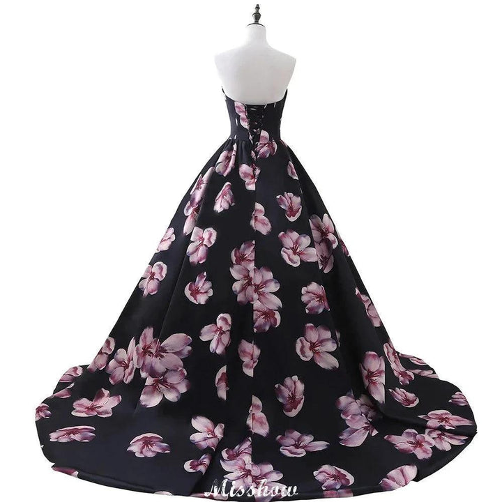 Sweetheart A Line Long Print Flower Evening Dresses by misshow.com