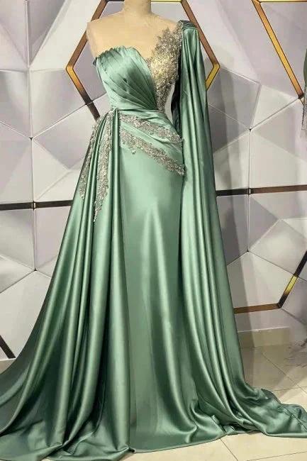 Sweetheart Appliques Ruffles Floor-length Mermaid Prom Dress With Side Train by misshow.com