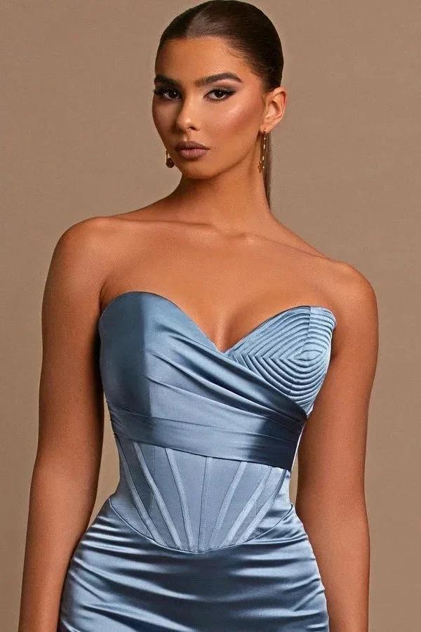 Sweetheart Long Mermaid Dusty Blue Satin Prom Dress by misshow.com