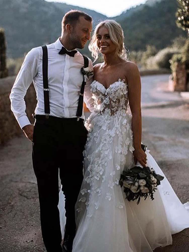 Sweetheart Neck Tulle Wedding Dresses Appliqued Wedding Gowns WD327 by pgmdress