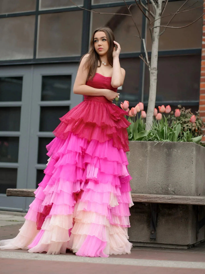 Xiomara | Sweetheart Pleated Bodice Long Prom Dress with Ruffles by KissProm