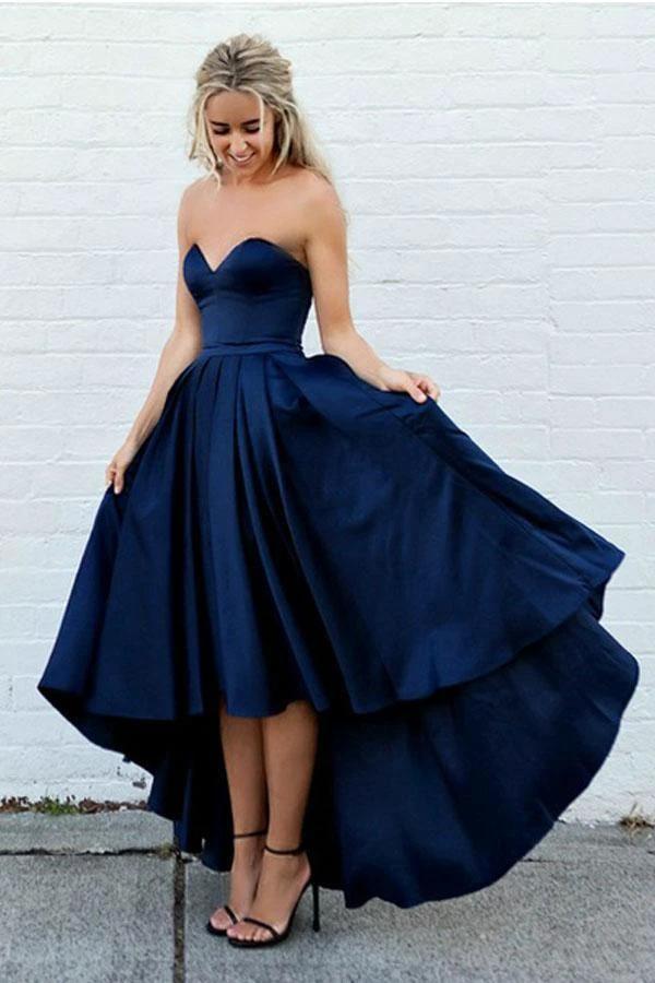 Sweetheart Navy Blue High Low Prom Dresses Homecoming Dresses PD415 by pgmdress