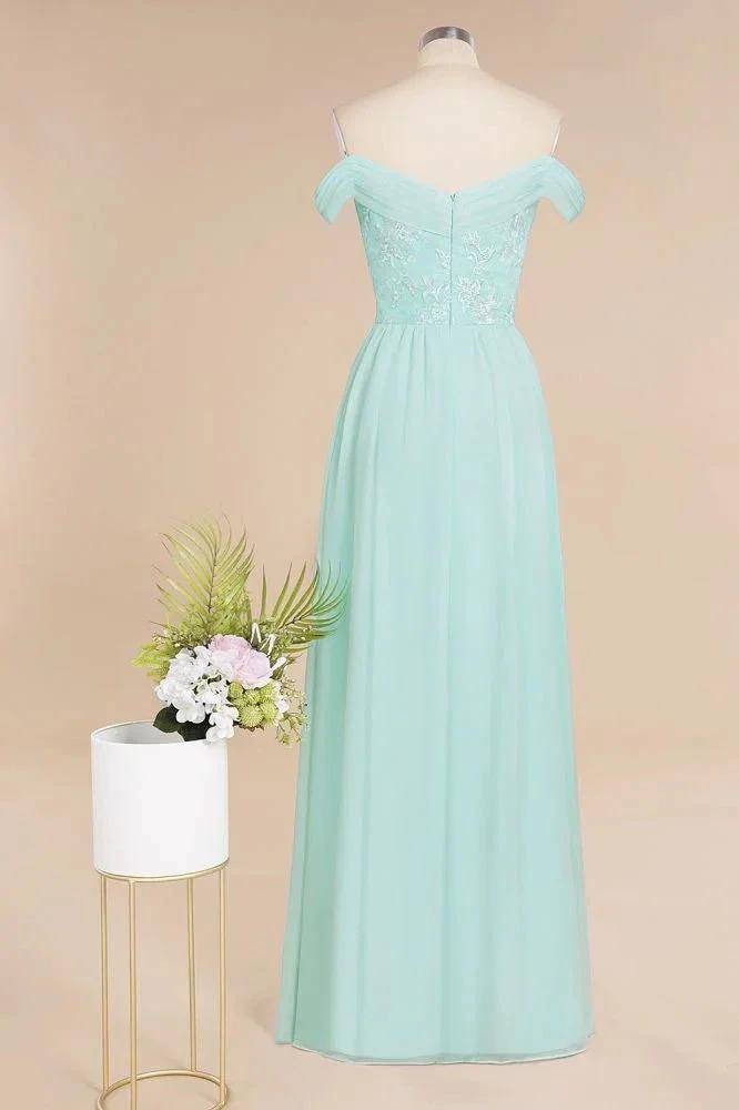 Sweetheart Ruffles Simple Prom Dresses Off the Shoulder aline Bridesmaid Dress by misshow.com