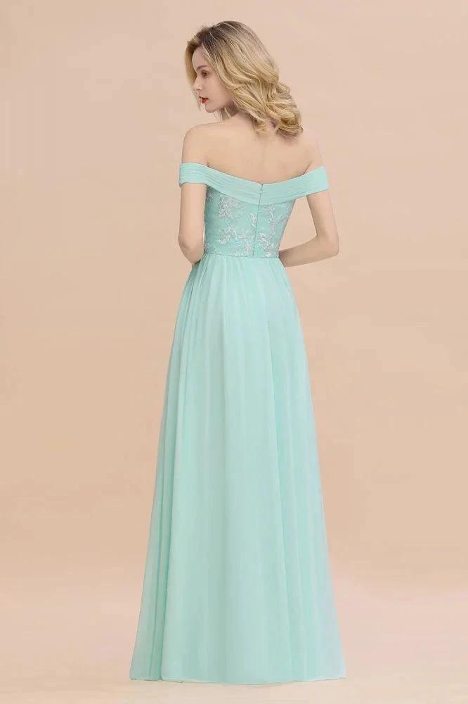 Sweetheart Ruffles Simple Prom Dresses Off the Shoulder aline Bridesmaid Dress by misshow.com