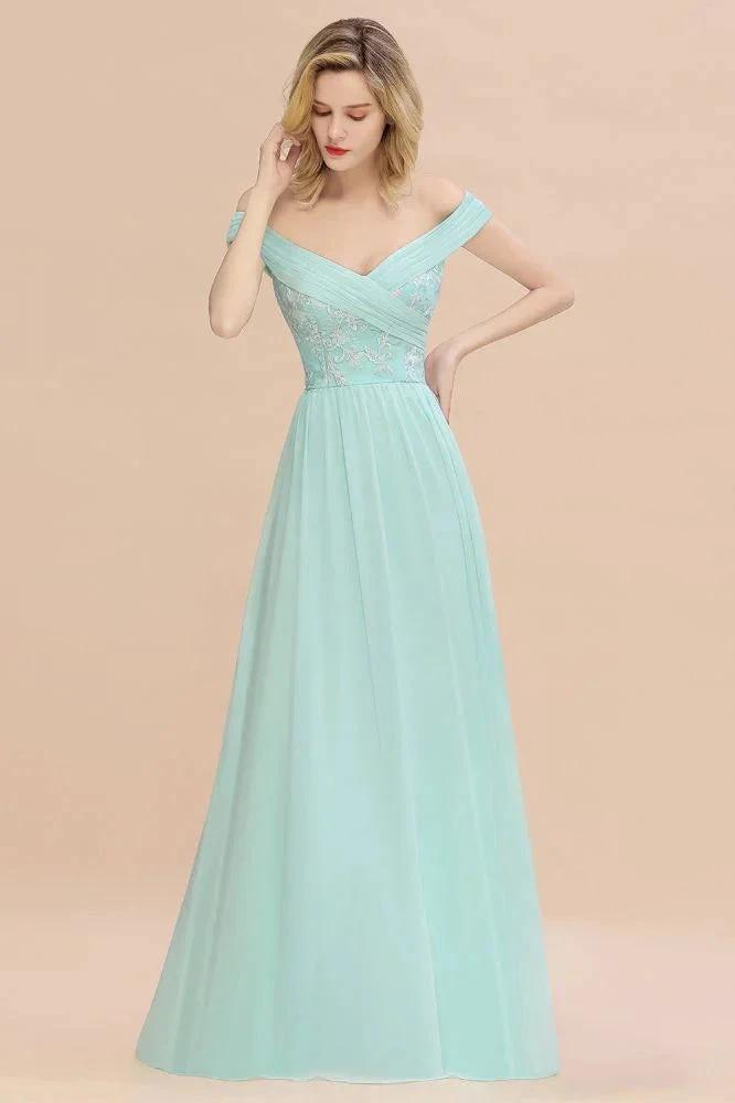 Sweetheart Ruffles Simple Prom Dresses Off the Shoulder aline Bridesmaid Dress by misshow.com