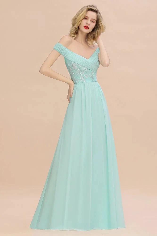 Sweetheart Ruffles Simple Prom Dresses Off the Shoulder aline Bridesmaid Dress by misshow.com
