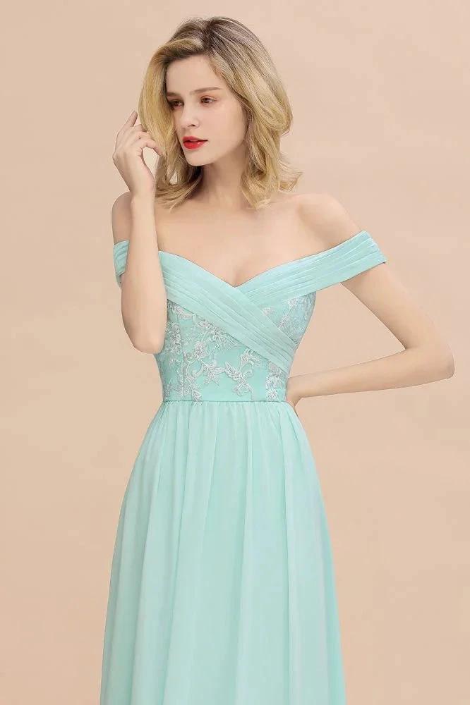 Sweetheart Ruffles Simple Prom Dresses Off the Shoulder aline Bridesmaid Dress by misshow.com