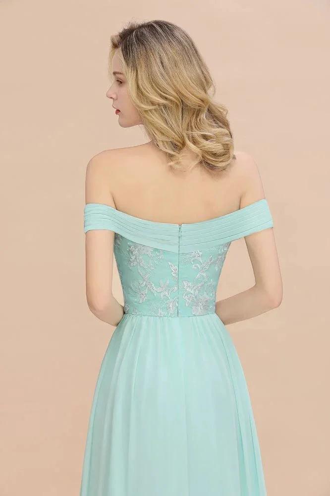 Sweetheart Ruffles Simple Prom Dresses Off the Shoulder aline Bridesmaid Dress by misshow.com