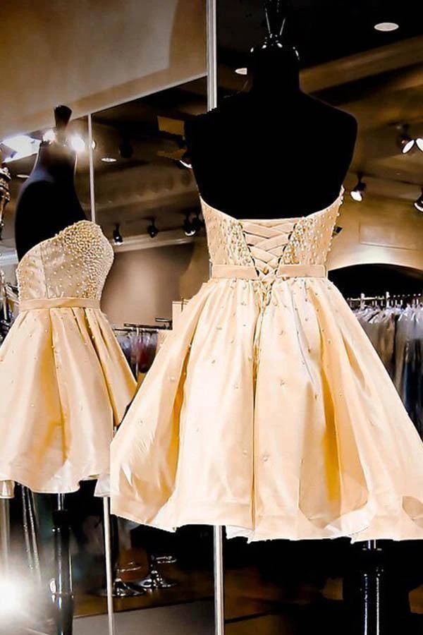 Sweetheart Short Lace Up Homecoming Party Dress with Pearls PD283 by pgmdress