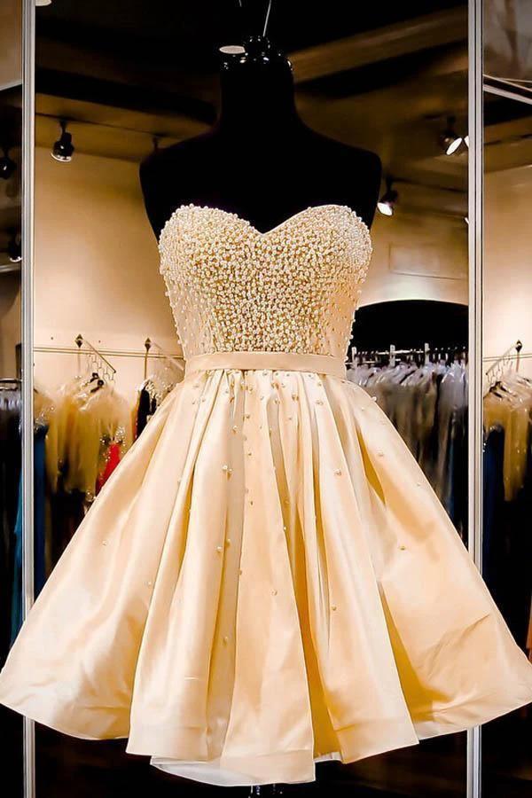 Sweetheart Short Lace Up Homecoming Party Dress with Pearls PD283 by pgmdress