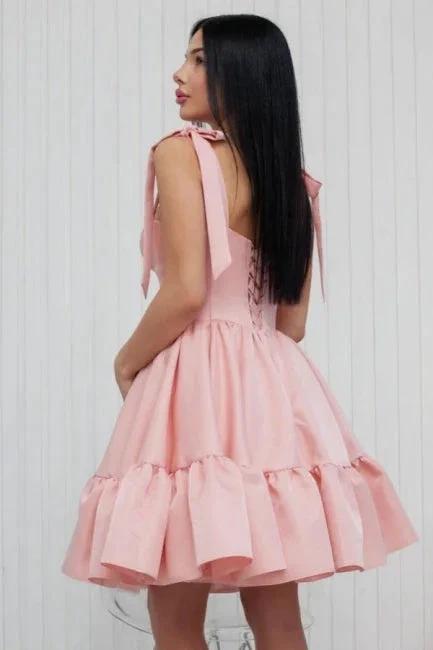 Sweetheart Short Pink Straps Simple Sleeveless Homecoming Dresses by misshow.com
