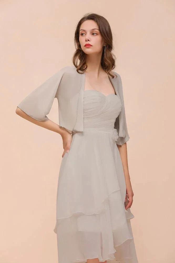 Sweetheart Sleeveless Mini Grey Bridesmaid Dress with Chiffon Wraps by misshow.com