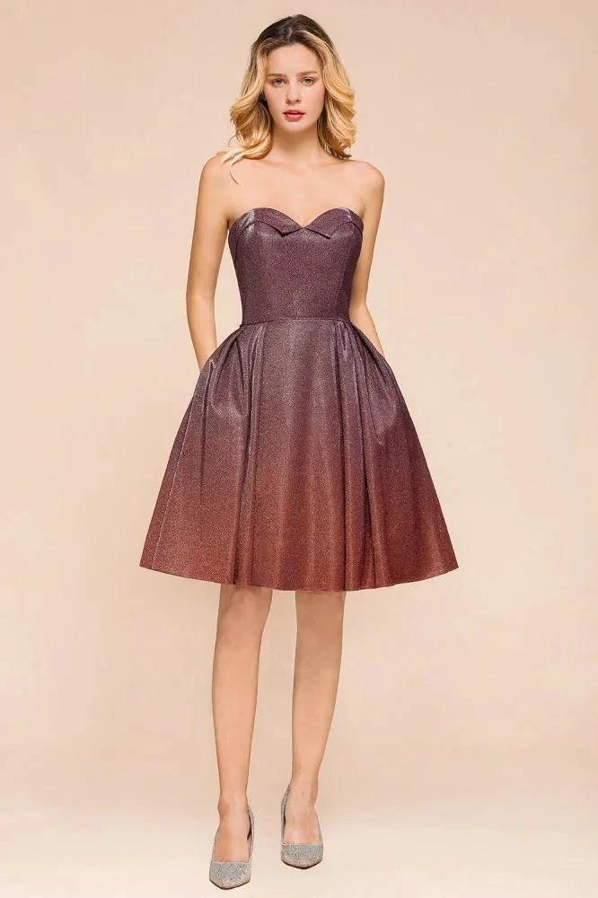 Sweetheart Sleevless Mini Homecoming Dress Bright Silk Knee Length Prom Dress by misshow.com