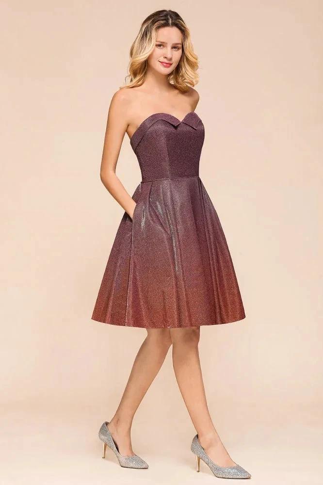 Sweetheart Sleevless Mini Homecoming Dress Bright Silk Knee Length Prom Dress by misshow.com