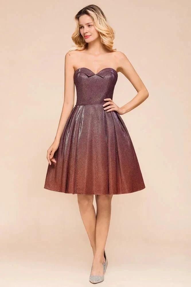 Sweetheart Sleevless Mini Homecoming Dress Bright Silk Knee Length Prom Dress by misshow.com