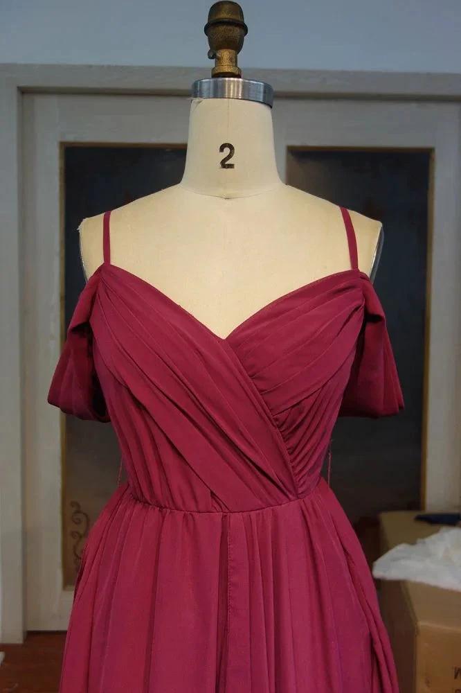 Sweetheart Spaghetti A-line Floor Length Ruffled Chiffon Prom Dresses with Bow Sash by misshow.com