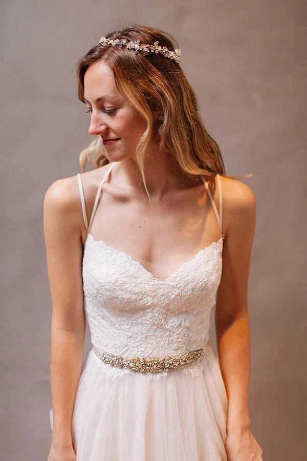 Sweetheart Straps White Chiffon Wedding Dress with Beading PG 202 by pgmdress