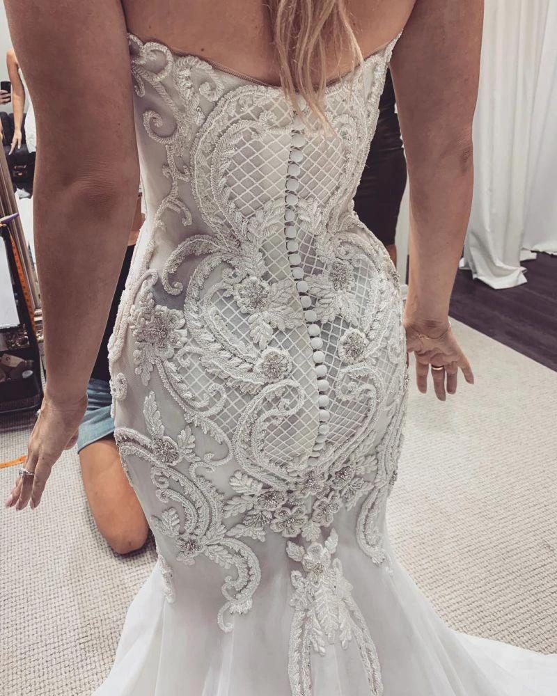 Sweetheart Stunning Lace Mermaid Buttons Wedding Dress by misshow.com