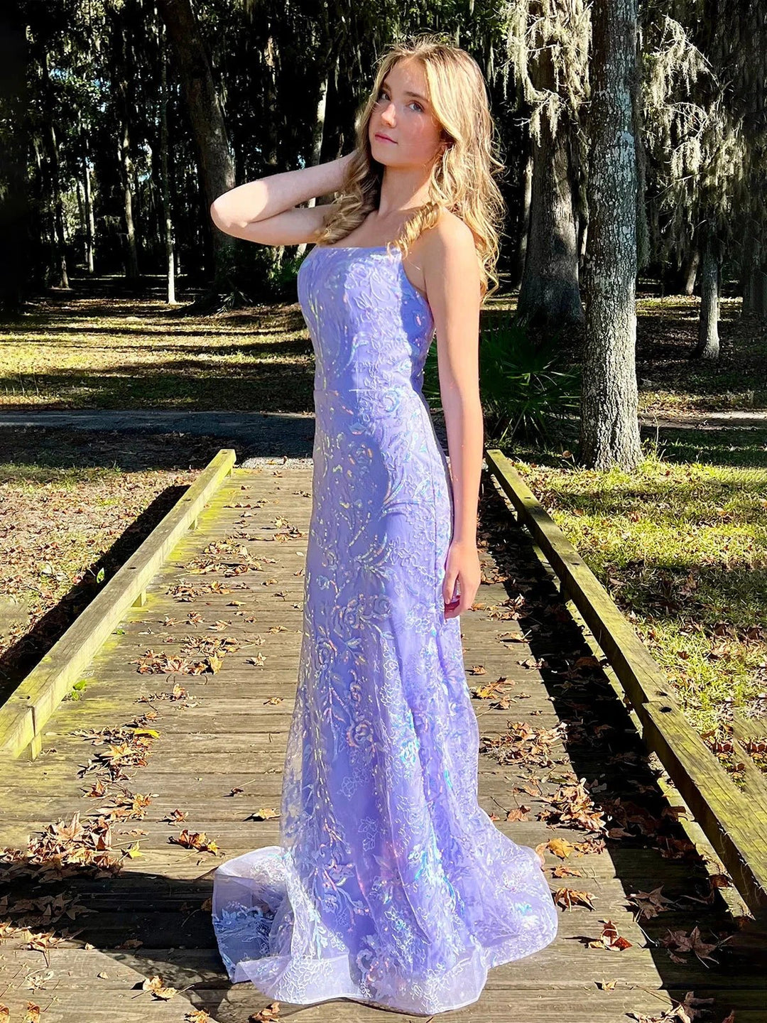 Sylvia | Mermaid Spagehtti Straps Lilac Lace Sequin Long Prom Dresses by KissProm