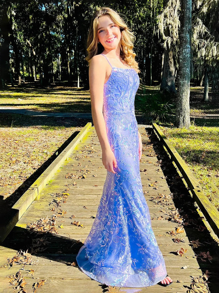 Sylvia | Mermaid Spagehtti Straps Lilac Lace Sequin Long Prom Dresses by KissProm