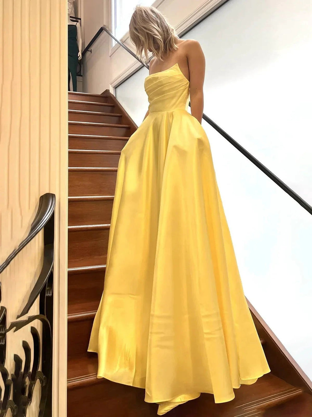 Tanzie | Strapless Sage Green Satin A-line Long Prom Dress by KissProm