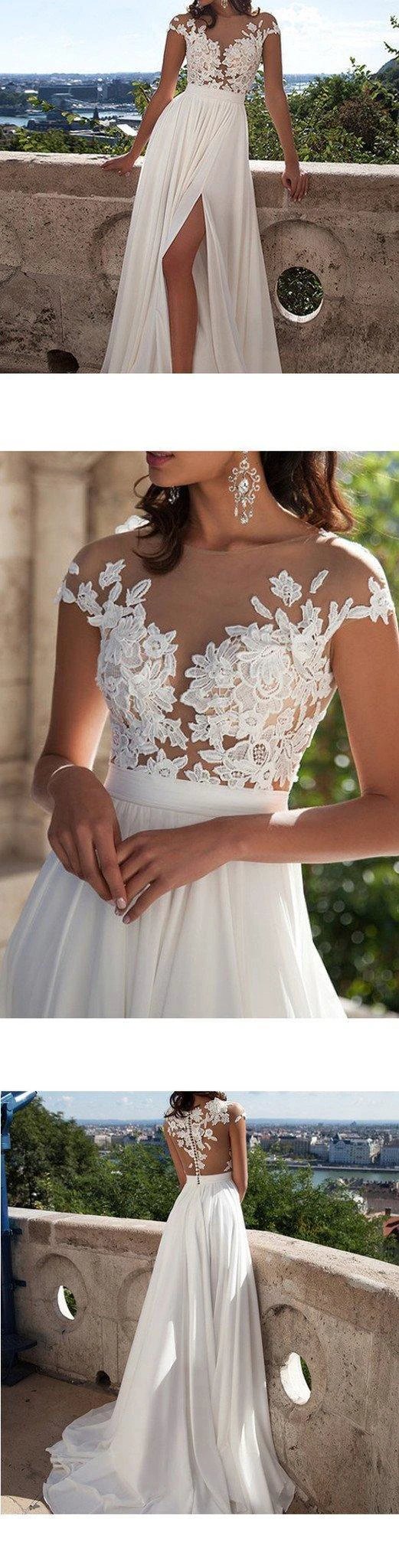 Top lace Appliques Side Slit Chiffon Party Evening Prom Dresses PG413 by pgmdress