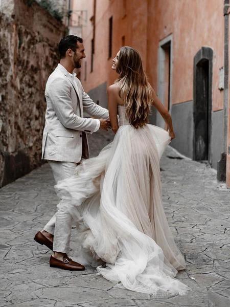 Tulle Bridal dresses Sweetheart Neckline Minimalist Wedding Dresses WD440 by pgmdress