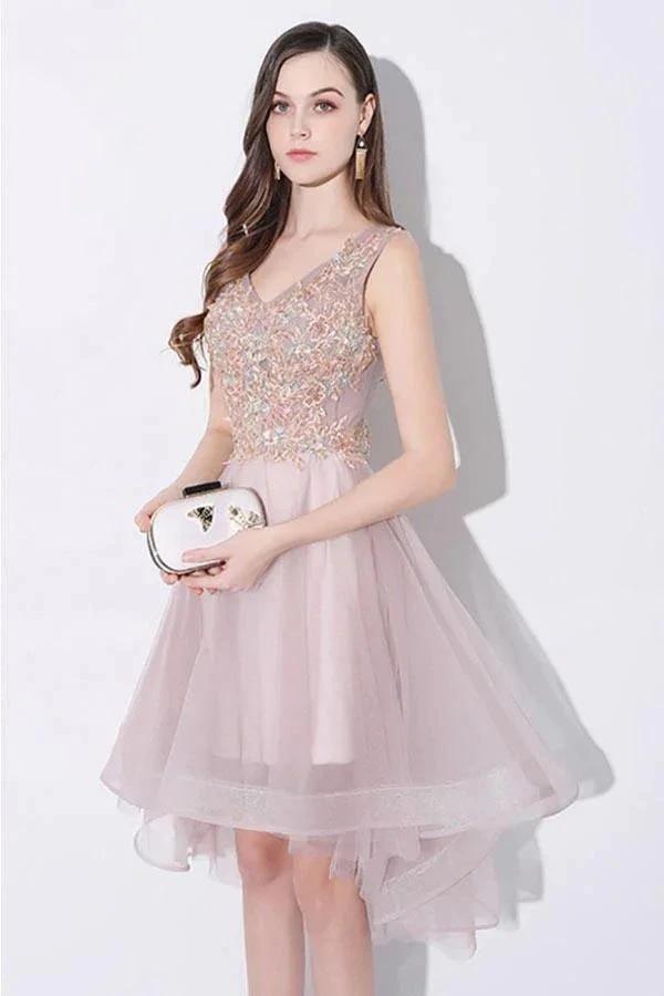 Tulle High Low V-neck Homecoming Prom Dress Sleeveless PD093 by pgmdress