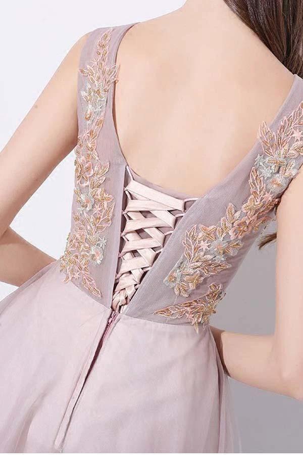 Tulle High Low V-neck Homecoming Prom Dress Sleeveless PD093 by pgmdress