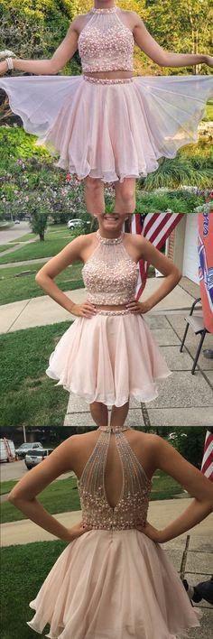 Two Pieces High Neck Beading Short Homecoming Dresses PD105 by pgmdress