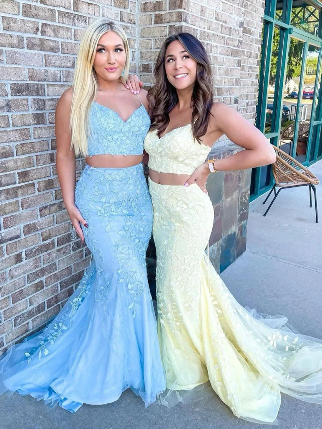 Two Pieces Long Mermaid Sweetheart Lace Prom Dress Tulle Formal Evening Gowns by BIZTUNNEL