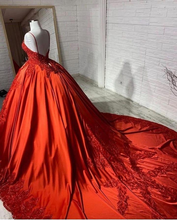 Unique Long Princess Sweetheart Backless Appliques Lace Satin Wedding Dress by BIZTUNNEL