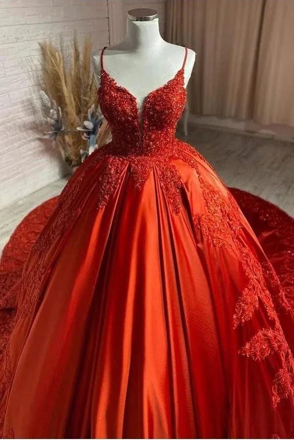 Unique Long Princess Sweetheart Backless Appliques Lace Satin Wedding Dress by BIZTUNNEL