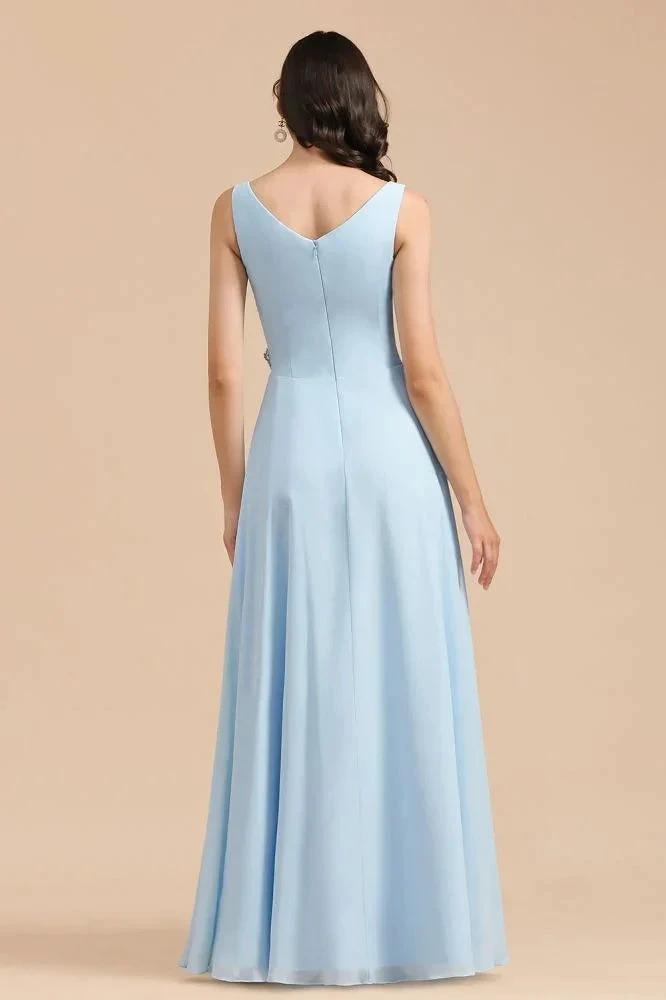 V-Neck Chiffon Aline Bridesmaid Dress Sleeveless Floor Length Simple Wedding Dress by misshow.com