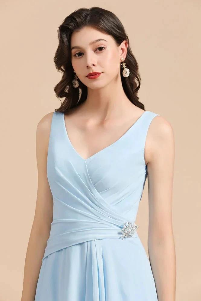 V-Neck Chiffon Aline Bridesmaid Dress Sleeveless Floor Length Simple Wedding Dress by misshow.com