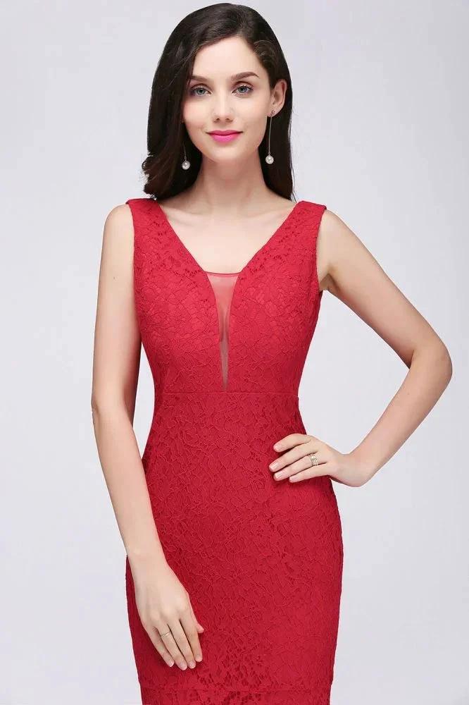 V-neck Mermaid Floor-length Lace Prom Dress by misshow.com