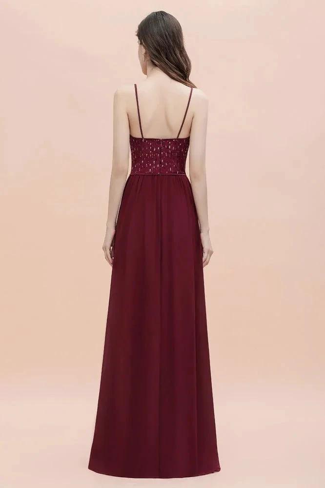 V-Neck Sleeveless Aline Evening Dress Sequins Bridesmaid Dress by misshow.com