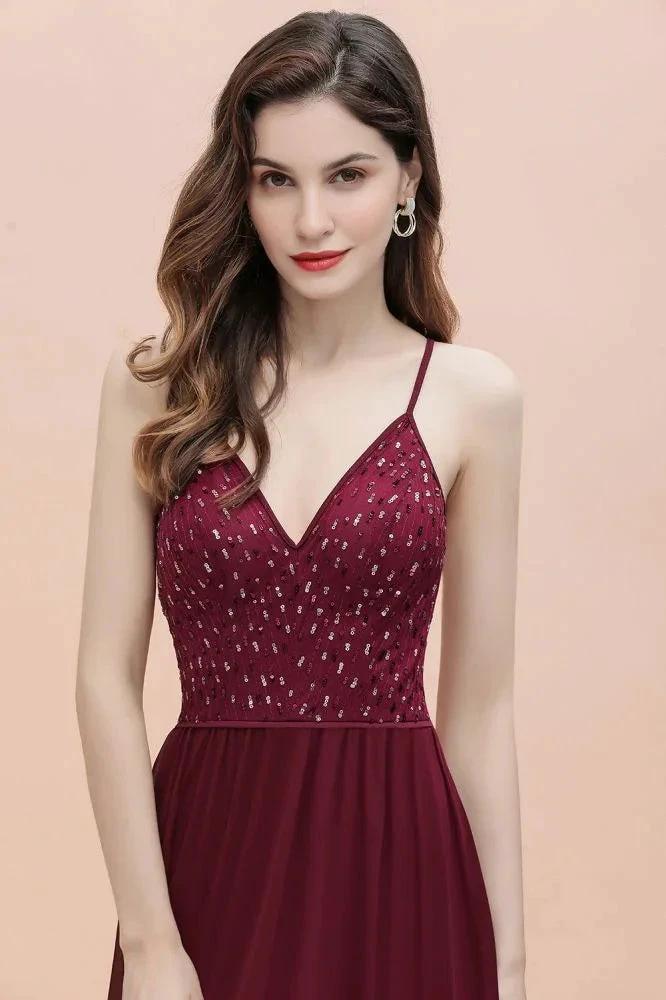 V-Neck Sleeveless Aline Evening Dress Sequins Bridesmaid Dress by misshow.com