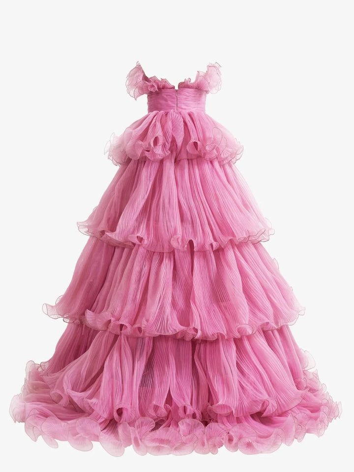 Vanessa |Pink Strapless A-Line Tiered Crinkled Tulle Prom Dress by KissProm