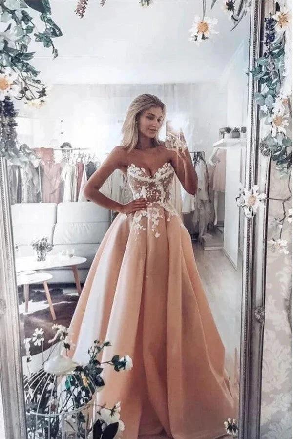 Vintage A-line Sweetheart Ruffles Long Prom Dress with Appliques Lace by BIZTUNNEL