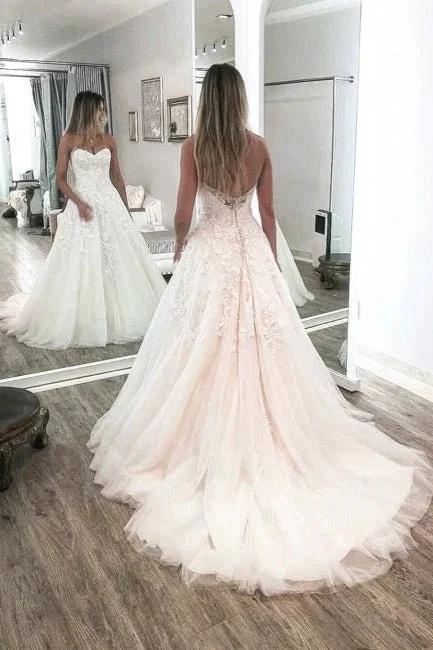 Vintage Backless Sweetheart Sleeveless Chapel A-Line Wedding Dresses by misshow.com